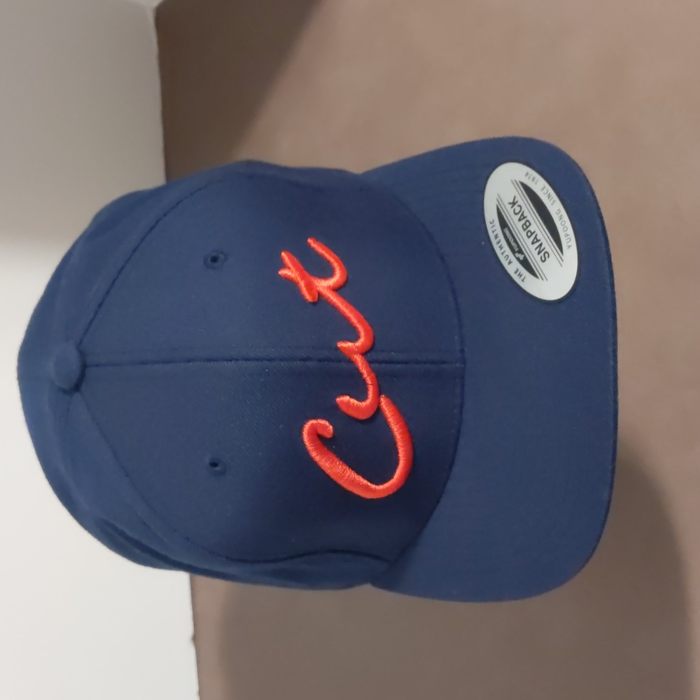 Yupoong SnapBack Hat Cap Dark Blue with Red Letters CUT
